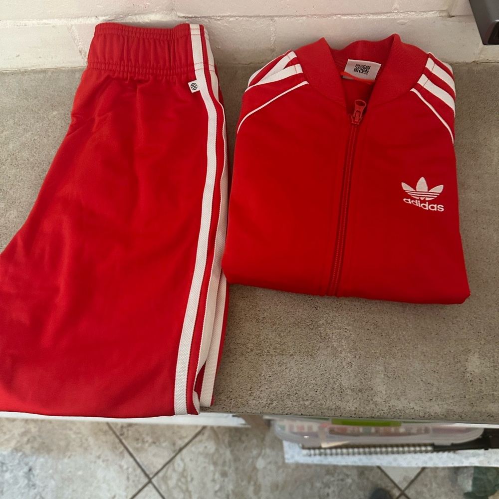 Adidas Kids Red Sweatpants and Jacket Set